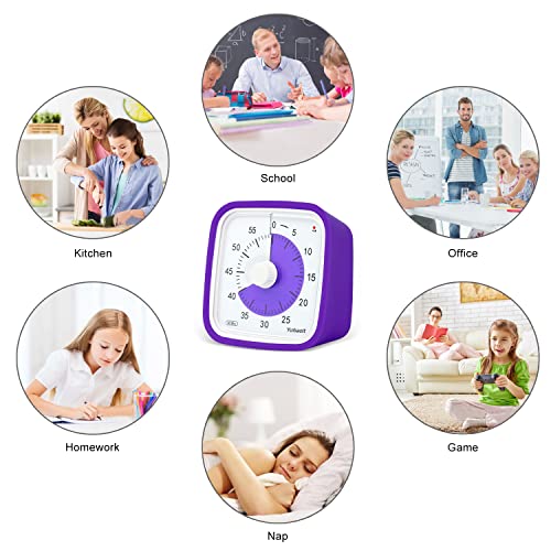 Yunbaoit Visual Timer, Silent 60-min Countdown Timer for Kids, Purple | Protective Case, Time Management Tool, Mute and Ringing Alarm Available, Low Power Reminder, for Study,Game,Work,Fitness etc - color: Purple