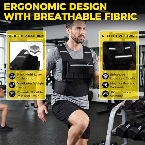 F2C Adjustable Weighted Vest 30lb / 40lb / 60lb, Removable Sandbag Weight Vest for Men Women, Running Walking Rucking, Strength & Fitness Training Vest with Reflective Strips - size: 60 lbs