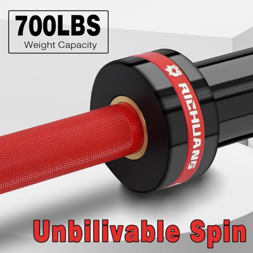 7ft Olympic Barbell 28mm 45lb – 500/700/1000LB Bar for Home Gym | Ceramic coated steel. Smooth spinning sleeves. Fits 2" plates. For snatch, clean and jerk, squats, deadlifts, bench press. - color: Red-700LBS