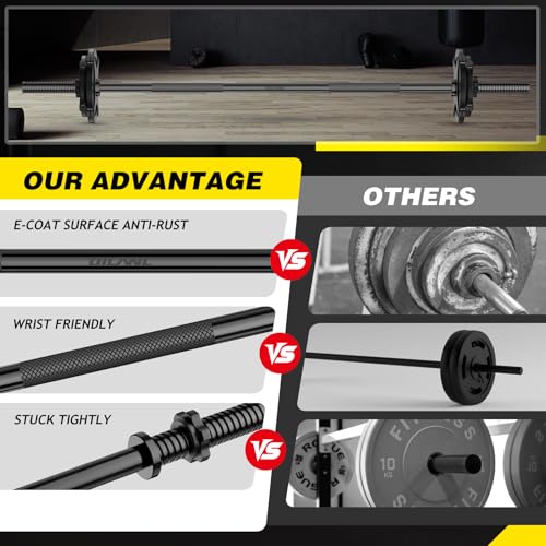 Weight Lifting Bar 57", 1" Standard Straight Barbell Bars Olympic Home Gym | Weightlifting/Strength Training/Squat/Bench Press/Deadlift/Lunges/Hip Thrusts, 2 Star Collars (480lb Weight Capacity) - color: Black
