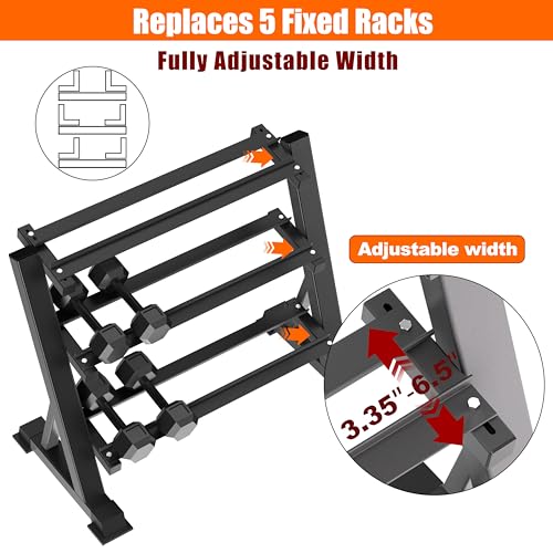 Heavy Duty 3 Tier Dumbbell Rack Stand, 1200LBS Commercial Weight Storage Organizer for Home Gym (Select Frame Type: Kettlebell Flat Tray, All Rails, or Rolling Wheels), Stand Only - color: 3-Tier (All Rails)- Black