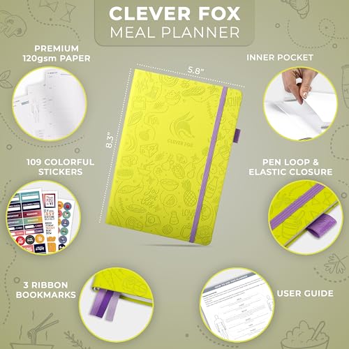 Clever Fox Weekly Meal Planner - Weekly & Daily Meal Prep Journal with Shopping and Grocery Lists for Menu Planning, Healthy Diet & Weight Loss Tracking, Lasts 1 Year, Undated, A5 - Neon Yellow - color: Neon Yellow