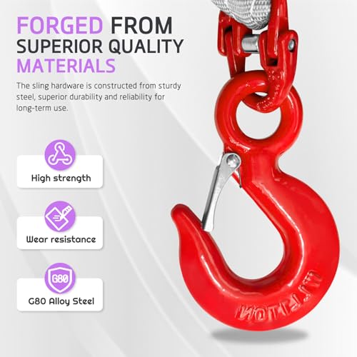 Four Leg Bridle Web Sling 5ft 6600lbs Lifting Slings with G80 Alloy Steel Grab Hooks and Adjuster Polyester Webbing Purple Rigging Straps for Safe Towing and Handling of Cargo - size: 6600 lb / 5 ft