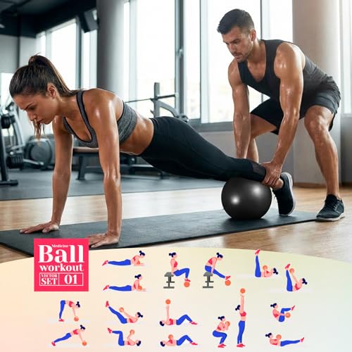 4 Pcs Small Exercise Pilates Ball Bulk 9 Inch Mini Yoga Balls Anti Burst and Slip for Stability, Fitness, Physical Therapy, Stretching & Core Workout at Home Gym Office Class - color: Solid Black