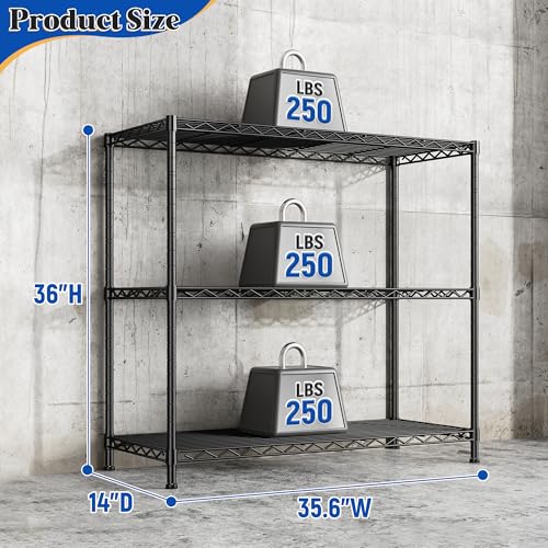 3- Shelf Metal Shelving Unit 35.6Wx14Dx36H,Adjustable Storage Shelves Heavy Duty Garage Steel Shelving for Office,Wire Rack Small Shelf for Kitchen Shelves Laundry Bathroom Pantry Closet Black,2pc - size: Black-35.6"Wx14"Dx36"H（2P）
