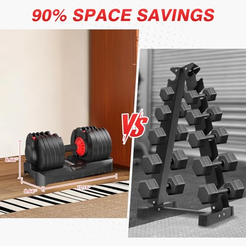 Adjustable Dumbbells Set All in One Free Weights Set for Home Gym | 25/26.5/52.5/55/85lbs Weights Dumbbells Set, 1 Sec Adjust Weights with Anti-Slip Handle for Home Fitness - color: 52.5LB Single