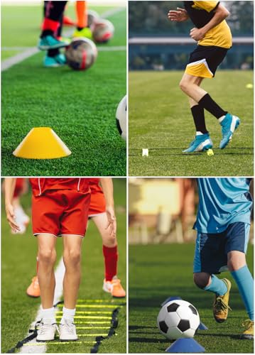Hands Free Speed Agility Training Equipment Set - 20ft Agility Ladder, 10 Disc Cones, Resistance Parachute, 5 Resistance Bands & Carry Bag | Football Soccer Basketball Fitness Drills - color: Yellow-1