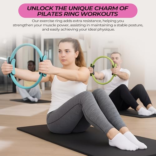 Seenelling 18 Pcs Pilates Ring and Ball Set with Resistance Bands Home Workout Pilates Equipment 11.8 Inch Magic Circle with Padded Handles, Mini Ball for Strength, Toning and Flexibility - color: Multicolor