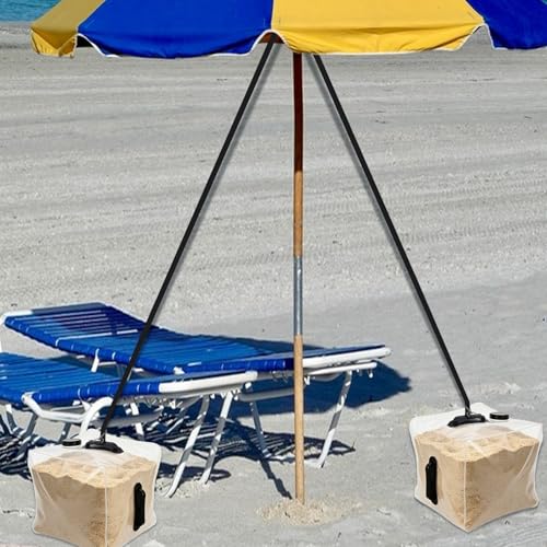 2 Pack 25LB PVC Beach Umbrella Weight Sand Bags,Clear Heavy Duty Summer Canopy Tent Sandbag with Adjustable Custom Straps,Fillable Anchor Bags for Patio Umbrellas Sand Anchor Bags