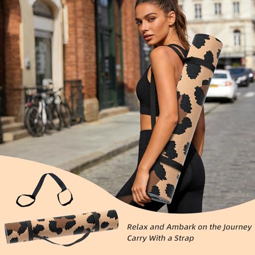 ILILI Yoga Mat Leopard Print Yoga Mat 8mm, Suede & TPE Thick Exercise Mat, Workout Mat for Women Men, 72''x25'' Fitness Mat with Strap for Home Gym, Yoga, Pilates, Stretching - color: Yellow