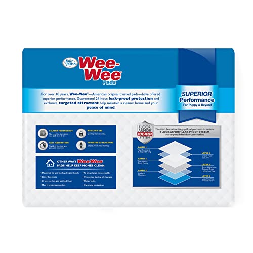 Four Paws Wee-Wee Superior Performance Unscented Pee Pads for Dogs & Puppies, Quilted Leak-Proof Dog Housebreaking Potty Training Floor Protection, 22" x 23", 50 Count - size: 50 Count