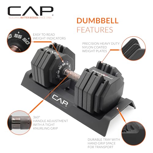CAP ADJUSTABELL Adjustable Dumbbell Set, Premium Quick Select Adjustable Weights for Strength Training, Singles & Pairs, 12.5 LB, 25 LB & 55 LB, Round & Hex Dumbbells, Multiple Grip Handle Options - size: 55 lb - Copper Handle, style: Pair