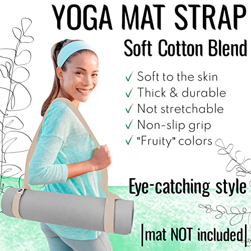 TECEUM Yoga Mat Strap – Extra Soft & Thick Cotton Carrier for All Mats | Adjustable Skin-friendly & Non-Slip Mat Holder Sling in 30+ Colors [Mat Not Included] - color: Beige, size: 85 IN