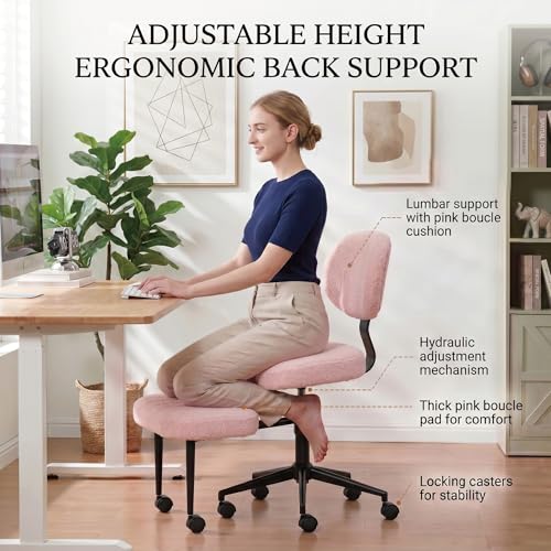 Cross Legged Office Chair with Wheels, 360 Swivel Height-Adjustable Meditation Chair with Lumbar Support, Pink - color: Pink, size: Oval Back
