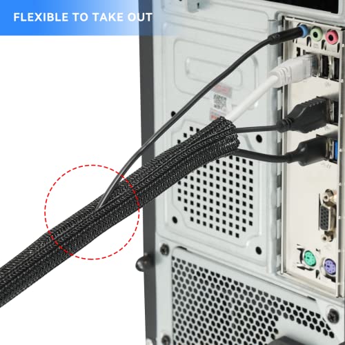 AGPTEK Cable Sleeve, 6.6ft - 1.5 inch Cable Management Desk Cord Cover Organizer Wire Hider for Home Office Computer TV Wire Loom Tubing Pet Proof Cord Protector from Cat Dog Chewing, Black - color: Black, size: 1.5"-6.6ft