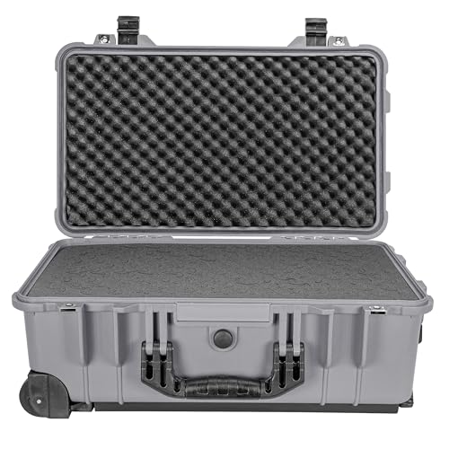 Eylar 22" Carry-On Roller Hard Case With Ragar Reconfigurable & Reusable XP Crosslink Foam, Waterproof, Shockproof For Equipment, Drones And Cameras, TSA Standard (2 Ragar Layers) (Gray) - color: Gray