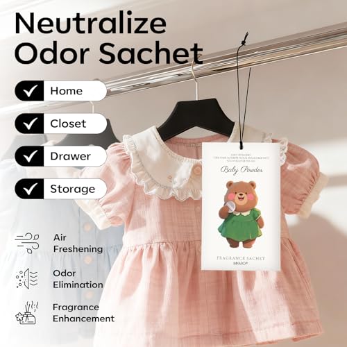 MYARO 12 Packs Baby Powder Scent Sachets Room Air Freshener for Closet Drawer Clothes Storage Small Space Odor Eliminator - color: Baby Powder