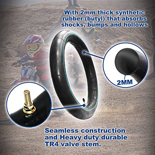 2.50/2.75-14 (60/100-14) Heavy Duty Inner Tube – 2mm Reinforced Butyl, TR4 Straight Valve – Fits Apollo, SSR, Thumpstar, Yamaha PW80, Honda CRF70, Pit & Mini Dirt Bikes - size: 2.50/2.75-14 (60/100-14)