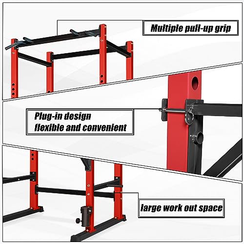 Bongkim Power Rack, Rack Cage for Weight Training, Adjustable Squat Stand Rack for Home Gym Equipment, Lifting Cage with 660lb Capacity - color: Red