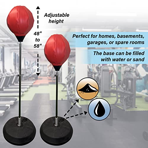Freestanding Punching Bag with Boxing Gloves Set + Pump | Adjustable Height Boxing Bag Reflex Standing Speed Bag | MMA Fitness Training for Adults/Kids | Stress Relief Exercise Strength Train