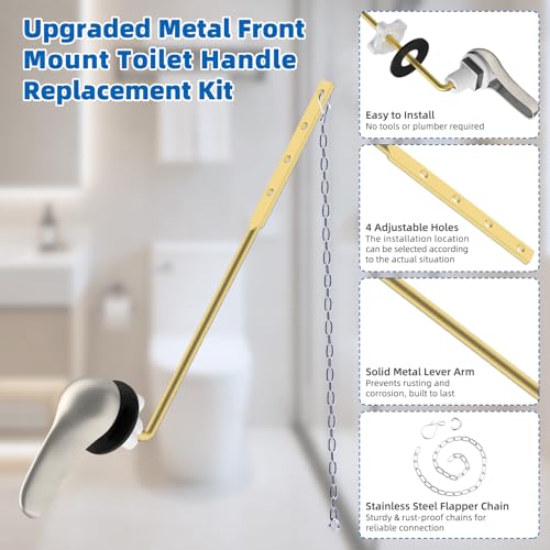 Hibbent Metal Front Mount Toilet Handle Replacement Kit, Brushed Nickel | Upgraded Metal Flush Lever, Universal Toilet Flush Handle Fit Front Tanks, Stainless Steel Flapper Chains, 4 Adjustable Holes - color: Brushed Nickel, style: Classic