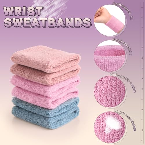 Willbond Wrist Sweatbands, Sports Sweatbands for Competition, Sweat Absorbent, for Basketball, Tennis, Football, Running and Work (Pack of 6) - color: Flesh Pink,Pink,Dark Blue