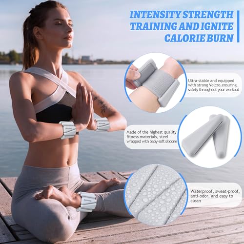 BECOJADDE Ankle Weights for Women Wrist Weights Set of 2 (1 lb/2 lb Each) Adjustable Arm Leg Weight for Womens Men Suitable for Walking Swimming Running Pilates Yoga Gym - color: Grayish White, size: 2lb Pair (1lb Each)