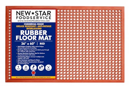 New Star Foodservice 54521 Commercial Grade Grease Resistant Anti-Fatigue Rubber Floor Mat, 36" x 60", Red