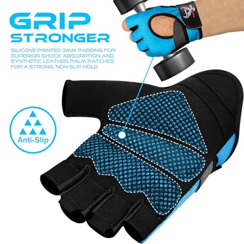 BEAST RAGE Fingerless Weight Lifting Gloves with Palm Protection Padding, Breathable Lightweight Gym Gloves for Men, Women, Weightlifting, Cycling, Exercise, Training Pull Up - color: Aqua, size: Medium