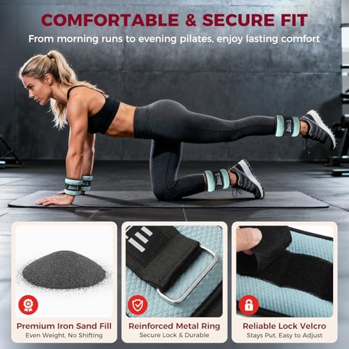 BAGAIL Ankle Wrist Weights for Women & Men, Set of 2 (Available in 0.5/1/2/3/4/5 lb Each), Wearable Leg Arm Weights with Sleek Design & Secure Fit for Walking, Running, Pilates, Home Fitness - color: Light Blue, size: 2 Lb Pair (1 Lb Each)
