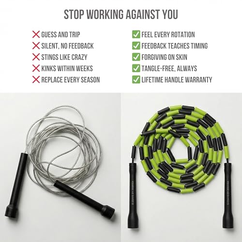 Pro-Grade Beaded Jump Rope for Beginners - color: Black/Green