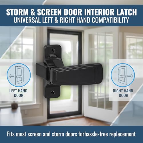 Replacement Screen Door Latch, Heavy Duty Inside Door Handle Compatible with Storm Doors Handle, Interior Latch for Screen and Storm Doors(for Non-Spring Loaded Strike,Black) - color: Black, style: for Non-spring Loaded Strike