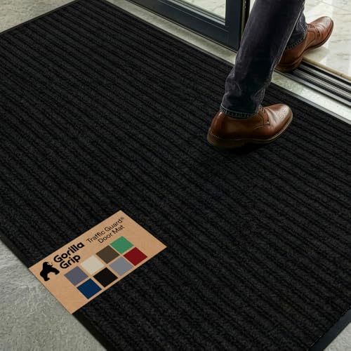 GORILLA GRIP Waterproof Traffic Guard Door Mat, 72x48, Indoor Outdoor Heavy Duty Entryway Mats, Strong Backing Commercial Utility Rugs for Office, Hallway, Garage, Patio, Low Profile Runner Rug, Black - color: Black, size: 72" X 48"