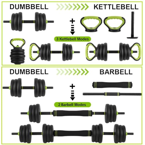 44/66/88Lb Dumbbell Sets Adjustable Weights, Free Weights Dumbbells Set for Home Gym - color: Green-Round, size: 66 LBS