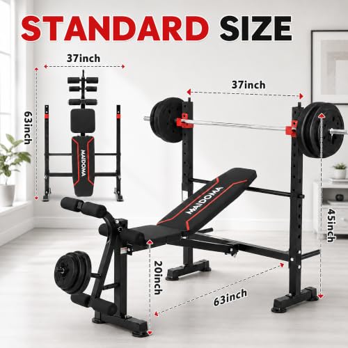 MAIDOMA Foldable 1500LBS Capacity 8 IN 1 Weight Bench Set with Leg Extension/Squat Rack/Preacher Curl, Adjustable Bench Press for Home Gym Full Body Workout (US Stock) - color: Vermeil