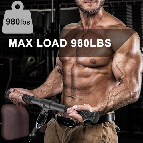 SELEWARE Rotating Straight Bar, Tricep Rope, Double D Row Handle, Rotating V Handle, Cable Machine Attachment with Non-Slip Soft Rubber Grip, Universal Attachment for Cable Machines - color: 18" Black Rotating Straight Bar W/ Convex Rubber Handle