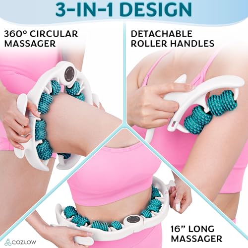 COZLOW Cellulite Massage Roller - Green - Anti-Cellulite Massager with Detachable Roller Handles for Thighs, Legs & Buttocks - Fascia Massage Tool for Lymphatic Drainage & Deep Tissue Therapy - color: Green