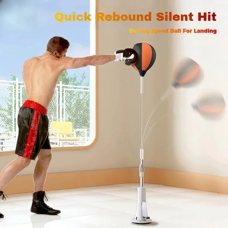 Punching Bag with Stand Home Suction Cup, Freestanding Reflex Punching Bag with Boxing Gloves, Adjustable Height Speed Bag for Adults & Teens, Home Gym Workout, Stress Relief Training