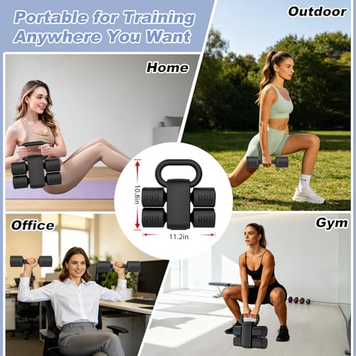 RINREA Adjustable Dumbbell Set, Hand Weight Dumbbells with Kettlebell Shell | ABS, Weight Adjustable, Quick Lock, Kettlebell & Dumbbell in 1 Set, Compact, Space-saving, Women, Home Gym, Office, Traveling - color: Black