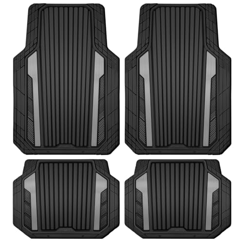 CAR PASS Heavy Duty Rubber Car Mats Metallic, Aluminum Film All Weather Floor Mats Waterproof Universal Trim to Fit Automotive SUV Sedan Van Truck 4 Piece Deep Dish Two-Tone Sporty Black Gray Chrome - color: Black and Gray