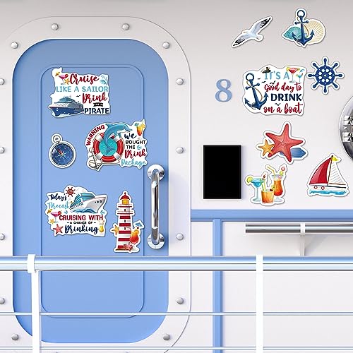 Kanayu 12 Pieces Cruise Door Magnets Decorations, Sea Navigation Ship Car Refrigerator Magnets Stickers Anchor Cruise Cabin Door Fridge Magnetic Decorations for Cabin Carnival Party(Stylish Style) - style: Stylish Style