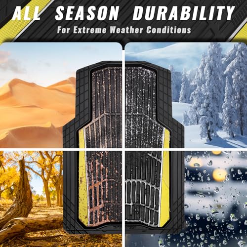 CAR PASS Heavy Duty Rubber Car Floor Mats, Deep Waterproof Car Floor Mats All Weather, Aluminum Film Floor Mats for Cars Non-Slip Universal Trim to Fit for SUV Trucks Sedans Vans,Black Yellow Metallic - color: Black Yellow