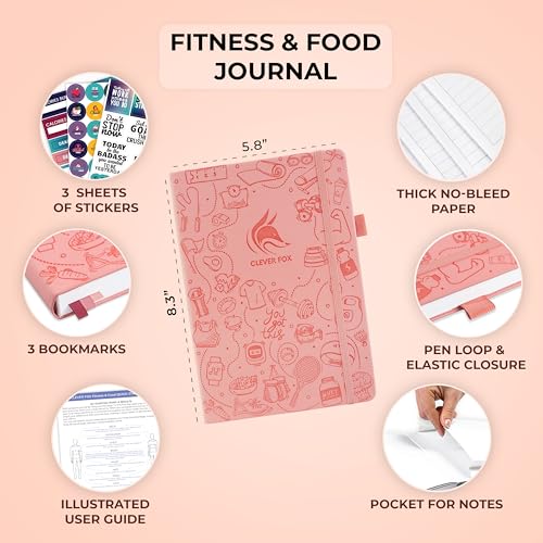 Clever Fox Fitness & Food Journal – Nutrition & Workout Planner for Women & Men – Diet & Gym Exercise Log Book with Calendars, Diet & Training Trackers - Undated, A5 Size, Hardcover (Light Pink) - color: Light Pink, size: A5 (5.8'' x 8.3'')