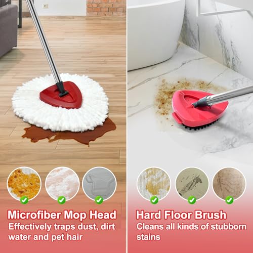 Spin Mop Handle Mop Heads Mop Base Mop Scruby Brush Replacement Sets Combo Compatible with Ocedar EasyWring 1 Tank Spin Mop System (1 Sets Stainless Steel Mop Handle +2 White Heads +1 Base +1 Brush) - color: 1 Sets Stainless Steel Mop Handle + 2 White Hea