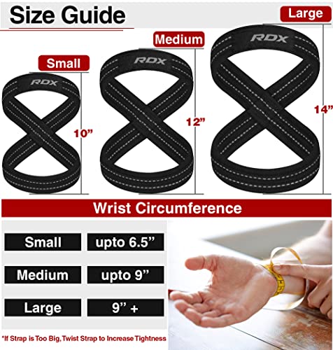 RDX Weight Lifting Straps Figure 8, Anti Slip Strap with Cuffs Wrist Support for Gym Workout Deadlift Powerlifting Bodybuilding Weightlifting, Fitness Strength Training, Hand Bar Grip for Men - color: BLACK WHITE, size: Large