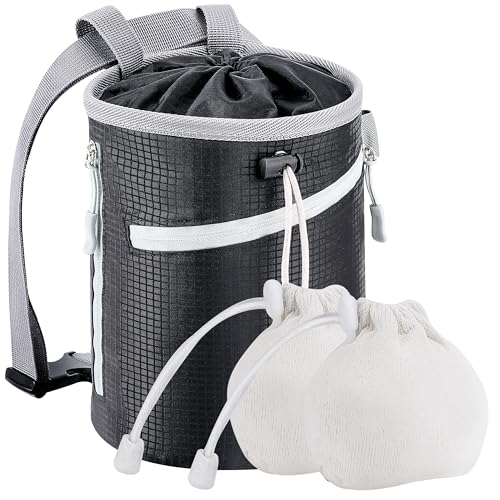 Chalk Bag for Rock Climbing, Bouldering Bag Bucket, 2 Waterproof Zipper for Gymnastics, Cross Fit, and Lifting (Large)