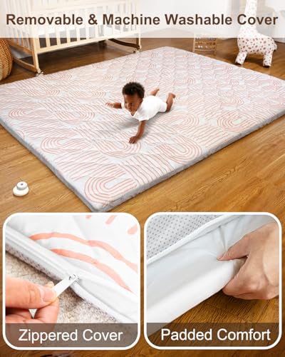 Foam Baby Play Mat 71x59, Removable and Machine Washable Cover | Thicken Cushioning Playmat and Perfect for Playpen, Non-Slip Bottom, Easy to Clean for Infants, Toddlers and Babies, Rainbow - color: Rainbow, size: 71" X 59"