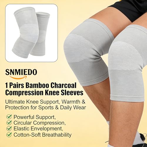 Bamboo Charcoal Compression Knee Sleeve - Elastic Knee Braces for Men & Women - Breathable Knee Support for Arthritis, Running, Workout, Joint Pain Relief (Gray, Small) - size: Small
