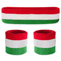 Suddora Striped Sweatband Set, Moisture Wicking 2 Wristbands and 1 Headband, Breathable Athletic Sweat Bands for Sports, Costumes & Cosplay, Matching Bands to Wear with Jersey - color: Red White Green
