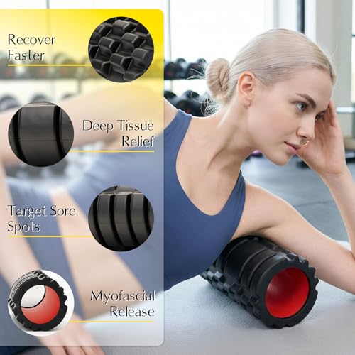 Foam Roller - 13'' Multi-Density Massage Roller for Deep Tissue & Muscle Recovery - Relieves Tight, Sore Muscles & Kinks, Improves Mobility & Circulation - Targets Key Body Parts (Black) - color: Black